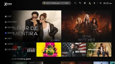 App app interface on a television showing series and movie rows