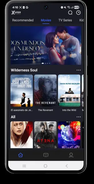 Xuper TV movies shelf with film posters on a phone