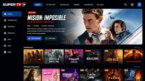 Xuper TV home screen on a television with featured movie and category rows